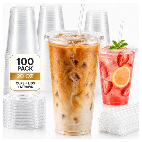 100 Plastic Cups With Lids and Straws