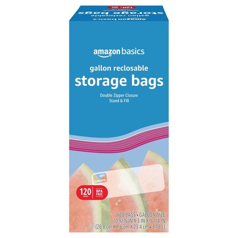 120 Amazon Basics Gallon Food Storage Bags with Double Zipper Seal