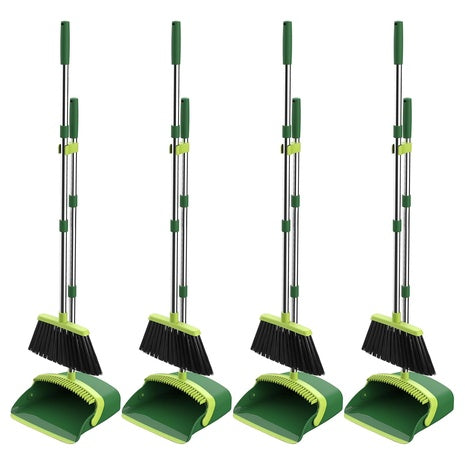 4-Pack 52'' Adjustable Handle Broom And Dustpan Set W/ Built-In Teeth