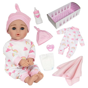 Rainbow Hugs 13" Baby Doll Set with Crib, Accessories & Blanket
