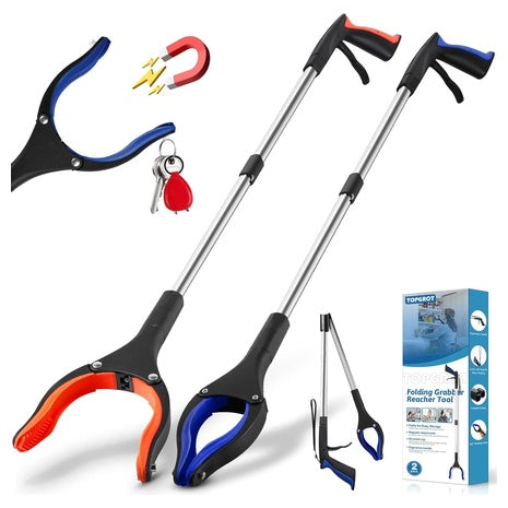 2-Pack 32" Foldable Grabber Reacher Tool W/ 90 Deg. Rotating Jaw & Magnets