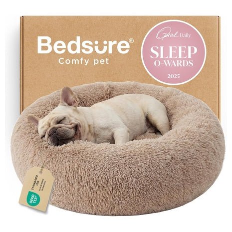 Bedsure Donut Washable Fluffy Faux Calming Dog Bed