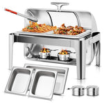 9-Qt Chafing Rectangular Dish Buffet Set w/ Visible Roll Top
