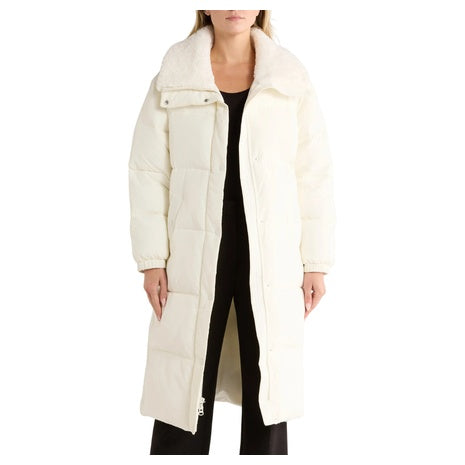 Michael Kors Women's Faux Shearling Collared 450 Fill Power Longline Jacket