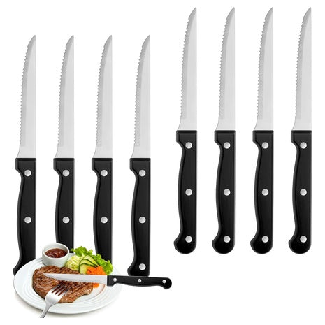 8 High-Carbon Stainless Steel Serrated Steak Knives Set