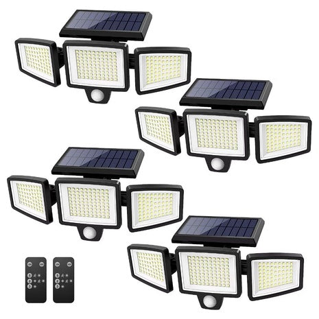 4-Pack 2500LM 210 LED Solar Outdoor Security Lights W/ Remote Control