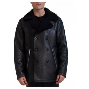 Karl Lagerfeld Paris Men's Faux Shearling Double Breasted Car Coat