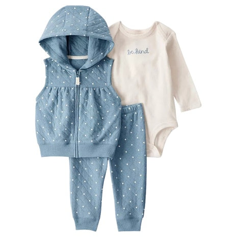 3-Piece Baby Girl Carter's Quilted Vest, Bodysuit & Pants Set