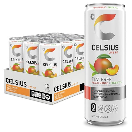 12 Cans of Celsius Fizz Free Peach Mango Green Tea