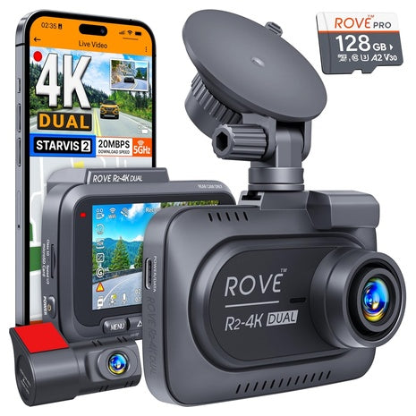 Rove R2-4K Dual Dash Cam w/ 5G WiFi, 24H Parking Mode & Sony STARVIS 2 Sensor