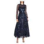 Needle & Thread Raindrop Sheer-Sleeve Sequin Gown