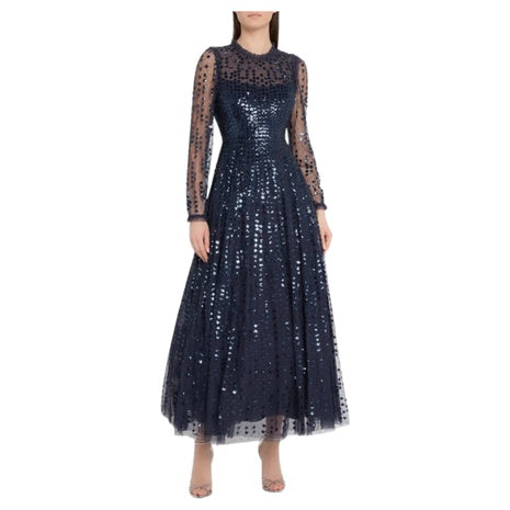 Needle & Thread Raindrop Sheer-Sleeve Sequin Gown
