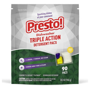 90 Presto! Lemon Triple Action Dishwasher Pacs