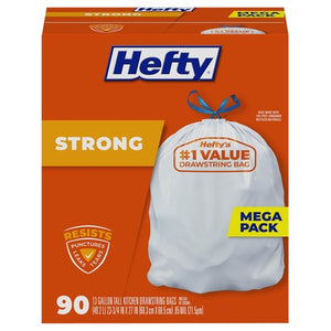 90 Hefty Strong 13 Gallon Trash Bags, White, Unscented