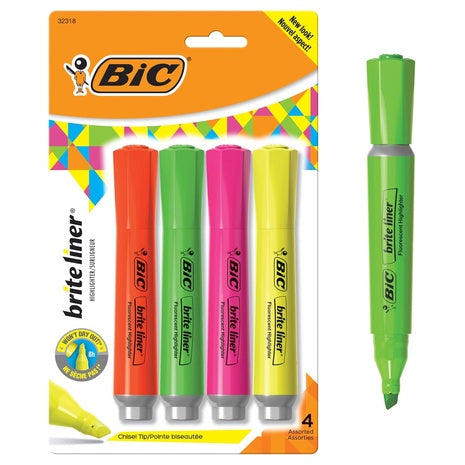 4-Pack BIC Brite Liner Highlighter