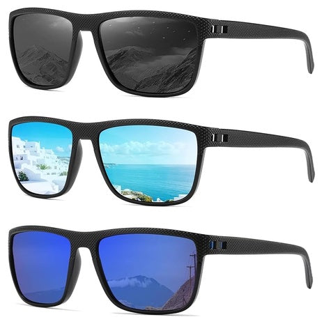 3-Pack Unisex Polarized Sunglasses (Black/Blue/Dark Blue)
