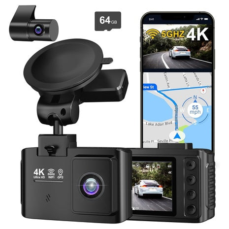 4K+2.5K Dual Channel Front And Rear Dash Cam With 64GB Card