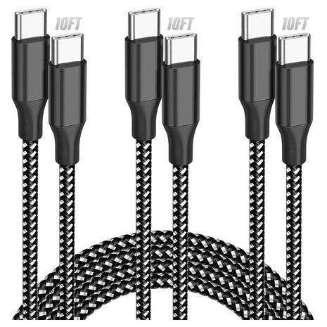 3 USB-C to USB-C 10FT 60W Charging Cables