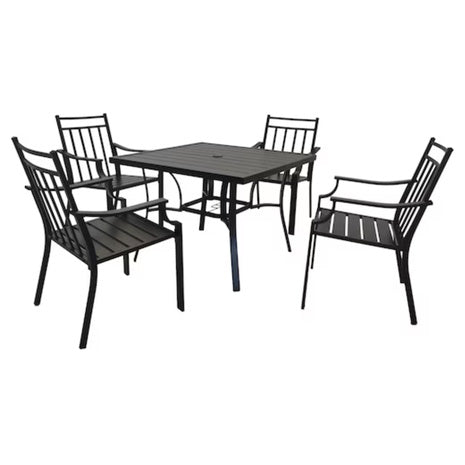 5-Piece Black Patio Dining Set Steel Square Table With 4 Stationary Chairs