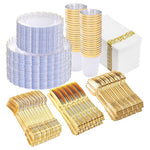 350 Piece Clear and Gold Plastic Disposable Dinnerware Set