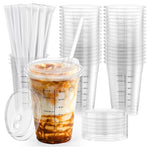 100 16oz Disposable Clear Plastic Cups with Lids and Straws