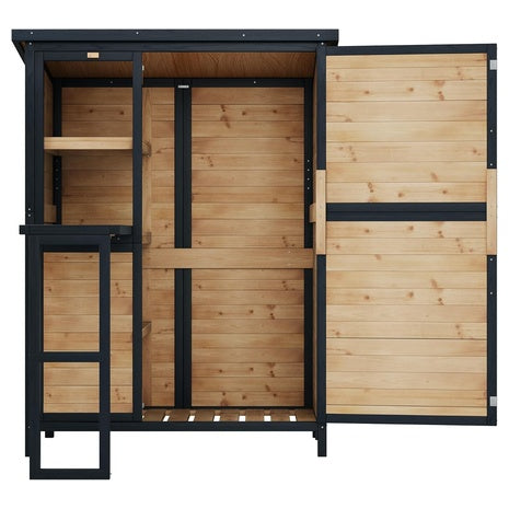 Fir Wood Outdoor Storage Shed With Foldable Workbench