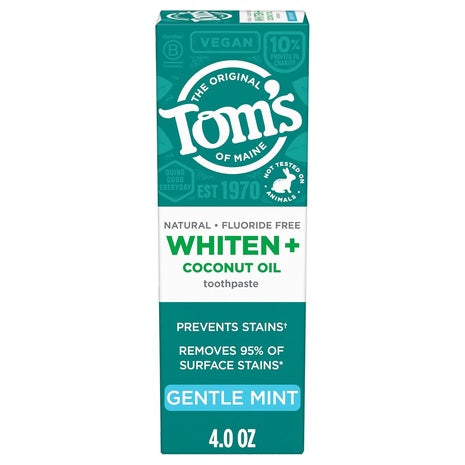 Tom's of Maine Whiten Plus Coconut Oil Fluoride Free Toothpaste (4oz)
