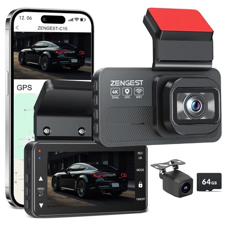 Zengest 4K+1080P Dual Dash Cam W/ 5G WiFi & 24H Parking Mode