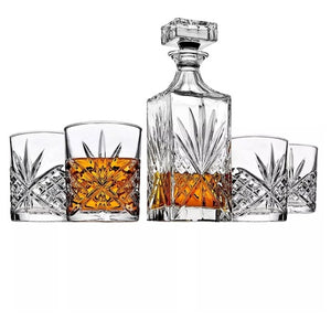 5-Piece Godinger Dublin Crysta Decanter Whiskey & Double Old Fashion Set