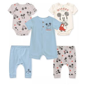 5-Piece Disney Baby Boys Mickey Mouse Bodysuits, Romper & Pants Set