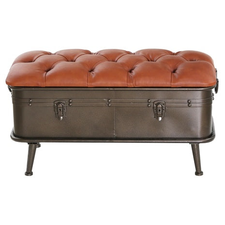 River Of Goods 17" Tufted Faux Leather Metal Storage Bench