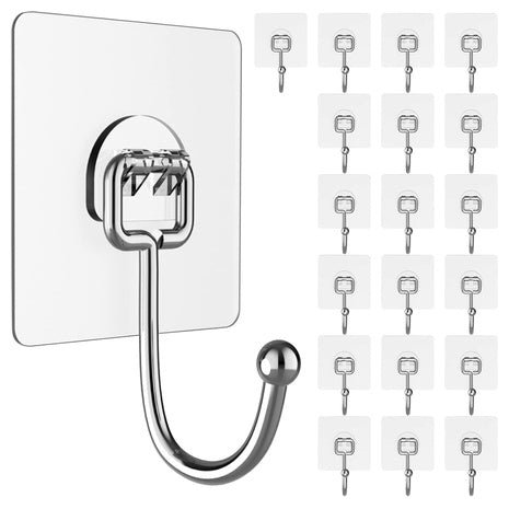 20 Heavy-Duty Clear Adhesive Wall Hooks