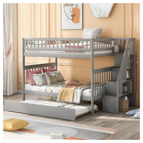 Full-Over-Full Bunk Bed with Trundle & Stairs