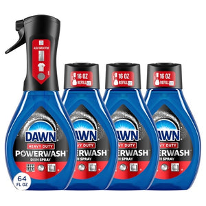 4 Bottles Dawn Powerwash Heavy Duty Dish Spray Starter Kit & Refills