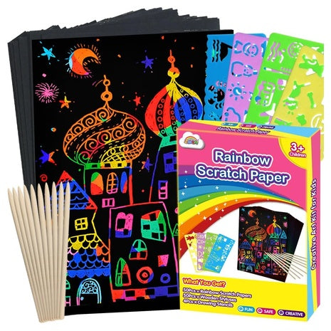 100-Piece Rainbow Scratch Art Paper Set