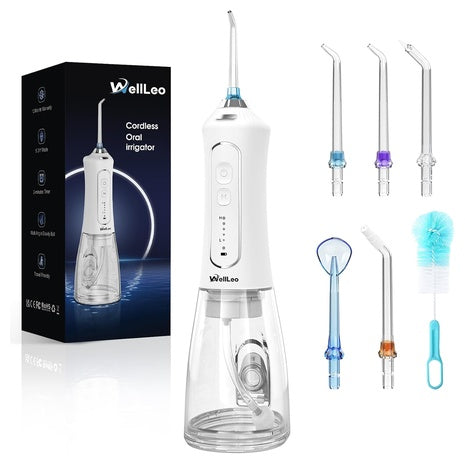 WellLeo 300ml Cordless Rechargeable Water Flosser With 5 Modes & 5 Jet Tips