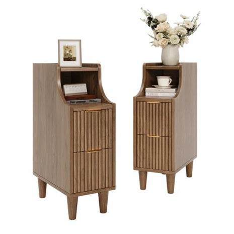 Set Of 2 Winston Porter 7.87" Fluted Nightstands With 2 Drawers & Storage