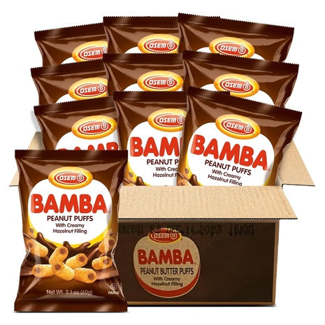 10 Bags Osem Bamba Peanut Butter Puffs with Creamy Hazelnut Filling