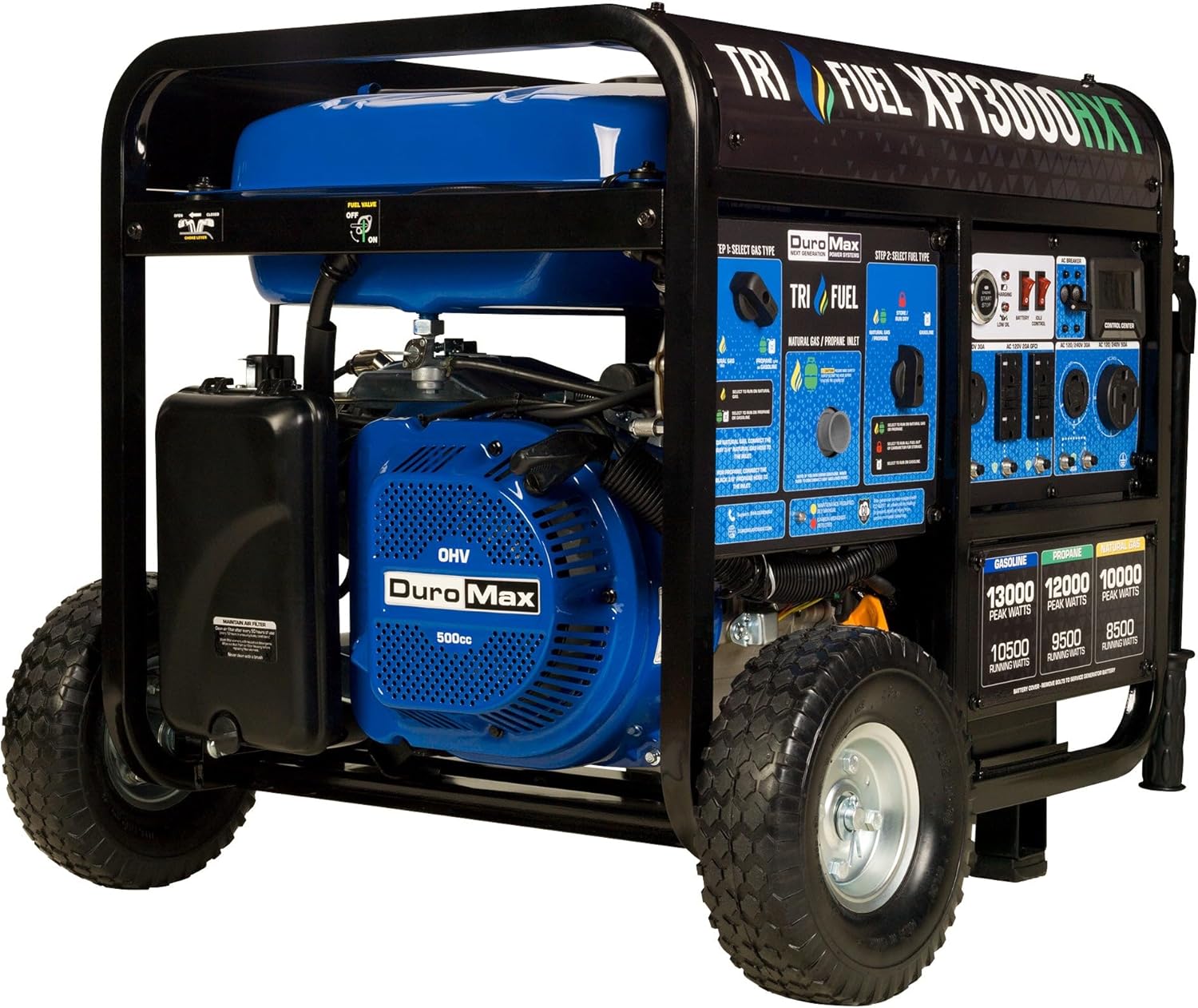 DuroMax XP13000HXT 13000 Watt 500cc Tri Fuel Gas Propane Natural Gas Portable Generator