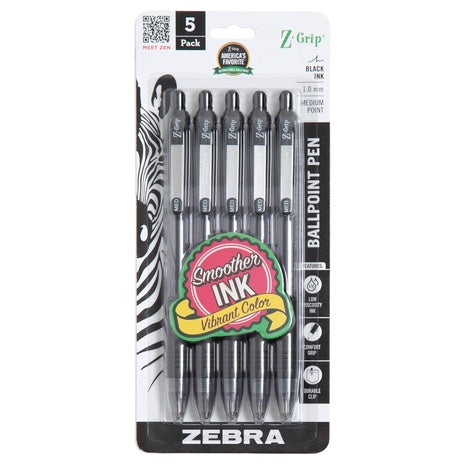 5-Pack Zebra Z-Grip Ballpoint Pens