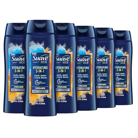 6 Suave Men Moisturizing Body, Face and Hair Wash
