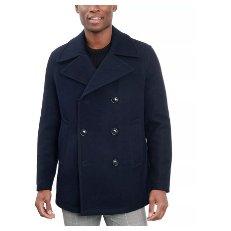 London Fog Men Double Breasted Wool Blend Peacoat
