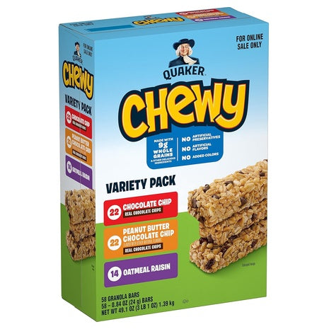 58 Quaker Chewy Granola Bars Variety Pack (OU-D)