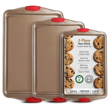 3-Piece Cookie Sheet Set with Silicone Handles