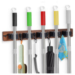 Wall-Mounted Broom & Mop Holder with 5 Slots & 4 Hooks
