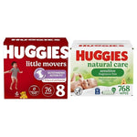 Size 8 Huggies Little Movers, 76 Diapers + 768 Wipes