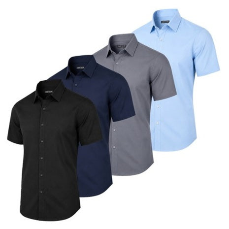 4-Pack Men's Short Sleeve Cotton Stretch Dress Shirt