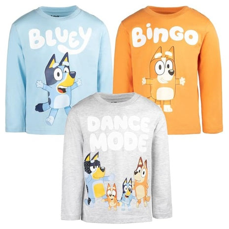 3-Pack Bluey Long Sleeve Kid's T-Shirts (Orange/Blue/Gray)