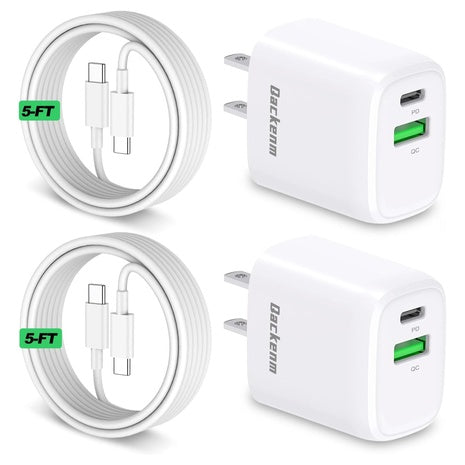 2 20W Dual Port USB C Chargers With Cables