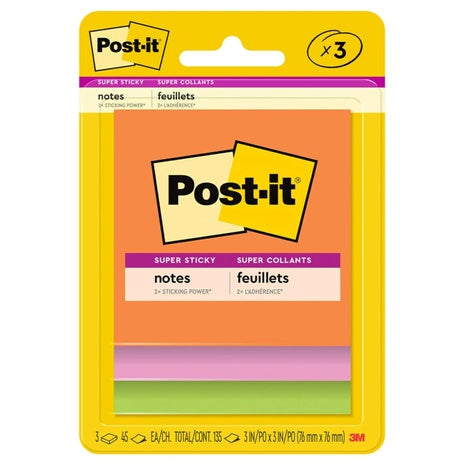 3-Pack 3"x3" Post It Super Sticky Notes